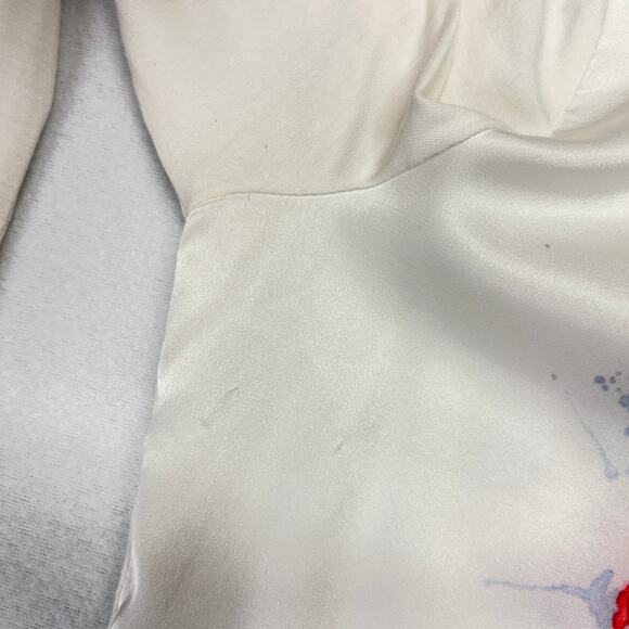 Lot of 2 WHBM TOP Artsy Paris White + BOLERO BLAZER Linen Blend Blue 3/4 Sleeve - Picture 8 of 16